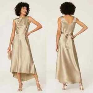 Saloni Jen Sleeveless High Low Satin Maxi Dress Gold Women's Size US 8